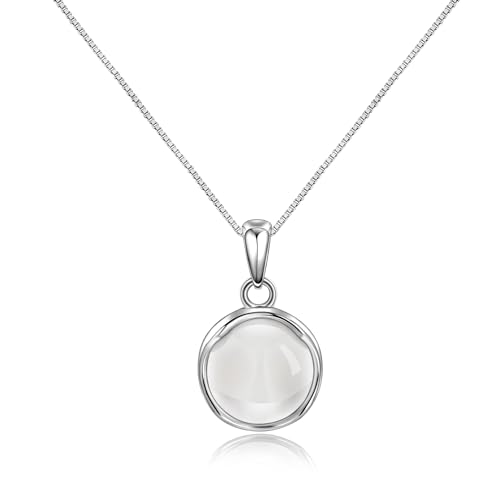 Candyfancy Halskette Silber 925 mit Anhänger, Damen Kette mit Weiß Mondstein Anhänger Silberkette Geschenk für Frauen Freundin von Candyfancy