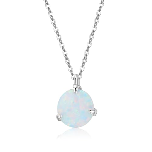 Candyfancy Halskette Silber 925 mit Anhänger, Damen Kette mit Weiß Opal Anhänger Silberkette Geschenk für Frauen Freundin von Candyfancy