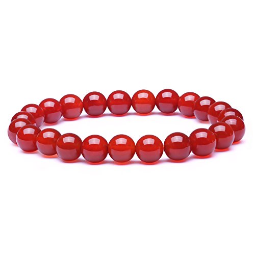 Candyfancy Karneol Armband – Rotes 8mm Edelstein Perlenarmband für Damen – Echte Naturstein Heilsteine Armband – Natürlich Stein Armbänder elastisch von Candyfancy