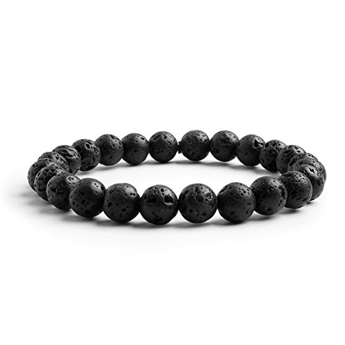 Candyfancy Lavastein Armband Schwarz Lava Perlen 8MM Bead Elastisch Natürlich Stein Armbänder Herren Damen von Candyfancy