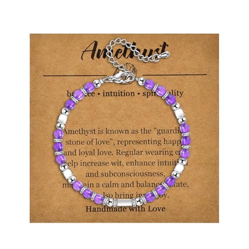 Candyfancy Naturstein Armband Damen Edelstein Armbänder für Frauen Natürliche Echte Steine Perlenarmband für Damen Verstellbare Länge 18+5cm Amethyst von Candyfancy