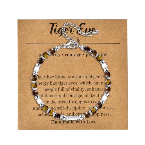 Candyfancy Naturstein Armband Damen Edelstein Armbänder für Frauen Natürliche Echte Steine Perlenarmband für Damen Verstellbare Länge 18+5cm Gelb Tigerauge von Candyfancy