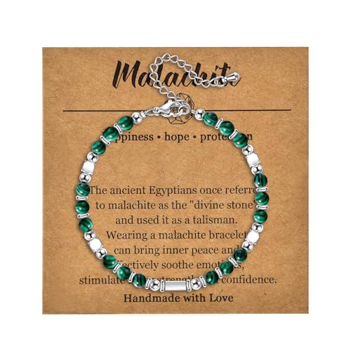 Candyfancy Naturstein Armband Damen Edelstein Armbänder für Frauen Natürliche Echte Steine Perlenarmband für Damen Verstellbare Länge 18+5cm Malachit von Candyfancy