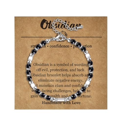 Candyfancy Naturstein Armband Damen Edelstein Armbänder für Frauen Natürliche Echte Steine Perlenarmband für Damen Verstellbare Länge 18+5cm Obsidian von Candyfancy