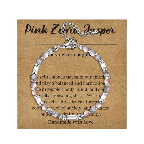 Candyfancy Naturstein Armband Damen Edelstein Armbänder für Frauen Natürliche Echte Steine Perlenarmband für Damen Verstellbare Länge 18+5cm Rosa Zebra Jaspis Candyfancy Naturstein Armband Damen Edelstein Armbänder für Frauen Natürliche Echte Steine Perlenarmband für Damen Verstellbare Länge 18+5cm Rosa Zebra Jaspis von Candyfancy