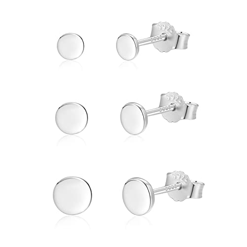 Candyfancy Ohrringe Silber 925 Set für Mehrere Ohrlöcher, 3 Paar Runde Mini Ohrstecker für Damen Herren Mädchen Klein Stecker Ohrringe 3mm/4mm/5mm 3er Ohrringe Set von Candyfancy