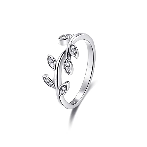 Candyfancy Olivenzweig ringe Silber 925 Damenring Zirkonia Bandring Olivenblatt Promise Ring Blätter SilberRing Geschenke für Damen Frauen Größe 54 von Candyfancy