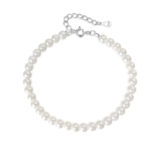 Candyfancy Perlenarmband Damen Weiße Runde Simulierte Perlen 16+3cm Verstellbare Lange Perlen Armband für Damen Frauen Geschenke, Perlen 4mm von Candyfancy