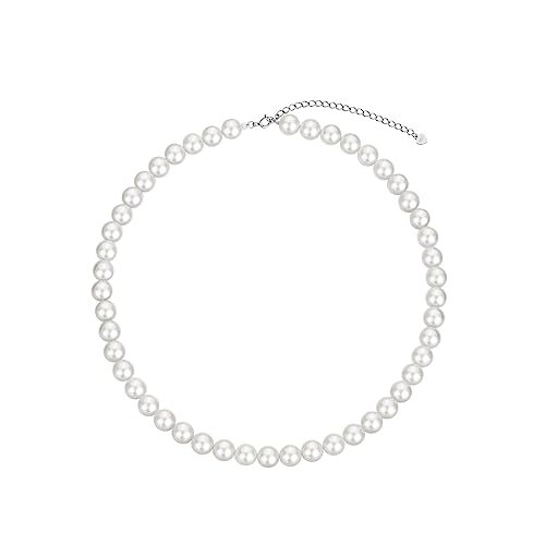 Candyfancy Perlenkette Damen Choker Perlen Kette Silber 925 Weiße Runde Simulierte Muschelperlen Kette, Halskette Perlen Weiß für Damen Frauen und Mädchen Mutter Geburtstag Geschenke, Weiße Perlen 6mm von Candyfancy