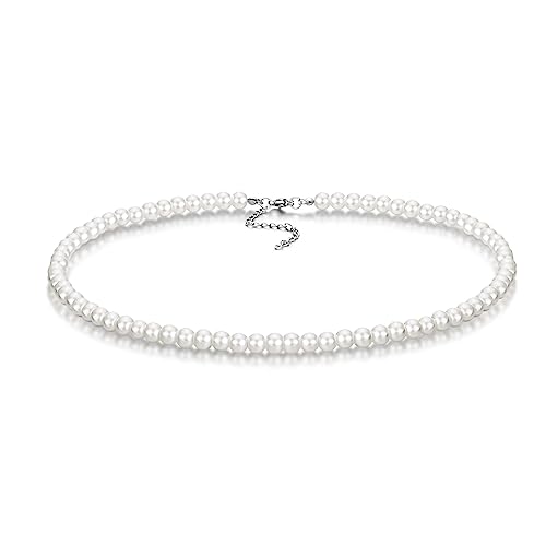 Candyfancy Perlenkette Damen Perlen Kette Weiße Runde Simulierte Glasperlen Kette, Halskette Perlen Weiß für Damen Frauen und Mädchen Mutter Geburtstag Geschenke, Weiße Perlen 8mm von Candyfancy