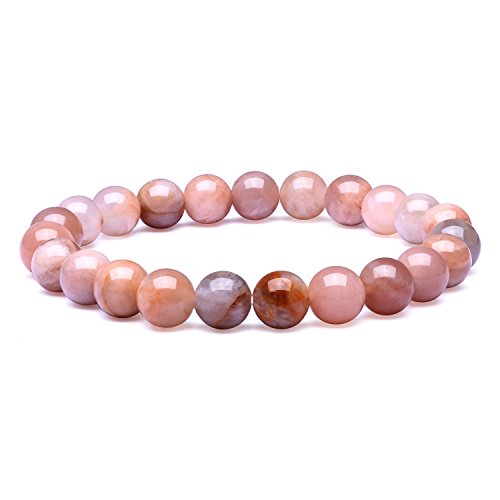 Candyfancy Sonnenstein Armband – 8mm Perlenarmband Damen – Echte Naturstein Edelstein – Heilsteine Armband – Natürlich Stein Armbänder elastisch von Candyfancy