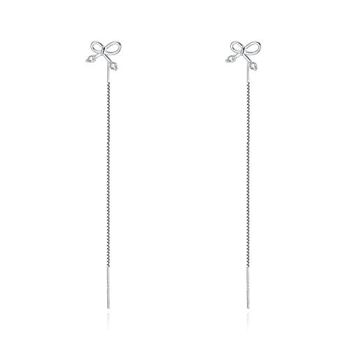 Stäbchen Durchzieher Ohrringe Silber 925 70mm Lange Ketten Hängend Schleife Stecker Pull Through Einfädler Durchziehohrringe Ohrhänger Ear Threader Earrings von Candyfancy