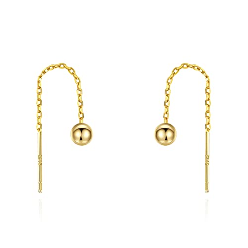 Durchzieher Ohrringe Sterling Silber 925 Vergoldet mit 4mm Kugel Hängend Kurz Kette Ohrhänger für Damen von Candyfancy