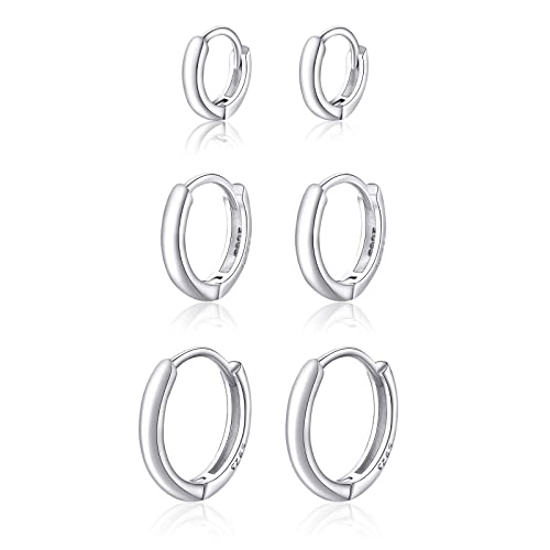 Candyfancy 3 paar Creolen Sterling Silber 925 3er Ohrringe Set 6 mm 8 mm 10 mm Winzige Huggie Creolen Knorpel Helix Kleine Kreolen Klappcreolen Ohrringe Set für Damen Herren von Candyfancy