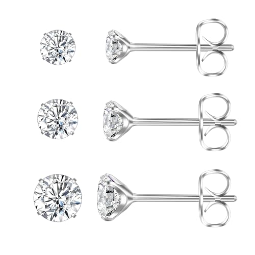 Ohrringe 3er Set,Titan Ohrringe Hypoallergen Damen Herren Mädchen G23 Titan Ohrstecker Zirkonia Ohrstecker 3/4/5mm von Candyfancy