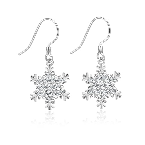 Ohrringe Hängend Damen 925 Sterling Silber Schneeflocken Ohrringe für Frauen und Mädchen Schneeflocke Zirkonia Ohrhänger Weihnachtsohrringe Weihnachtsschmuck von Candyfancy