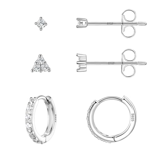 3er Ohrringe Set Für 3 Ohrlöcher Silber 925 Echtsilber -Süßwasserperlen Ohrringe-Zirkonia Ohrstecker-Creolen Hoops - 3 Paar Pack Nickelfrei (Zirkonia Ohrstecker-Creolen SET 1) 3er Ohrringe Set Für 3 Ohrlöcher Silber 925 Echtsilber -Süßwasserperlen Ohrringe-Zirkonia Ohrstecker-Creolen Hoops - 3 Paar Pack Nickelfrei (Zirkonia Ohrstecker-Creolen SET 1) von Candyfancy