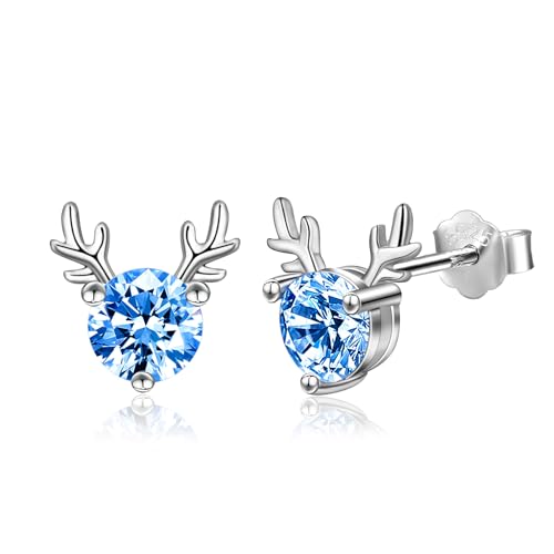 Ohrstecker Ohrringe Silber 925 Weihnachten Ohrringe Damen Mädchen Elch Ohrstecker Klein Zirkonia Ohrringe Blau von Candyfancy