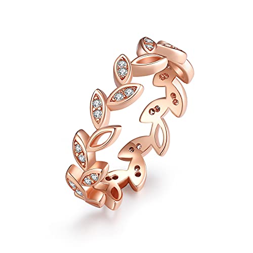 Candyfancy Olivenblatt Damen Ring Silber 925 Rosegold Zirkonia Wickelring Stapelringe Verlobungsring Größe 57 von Candyfancy