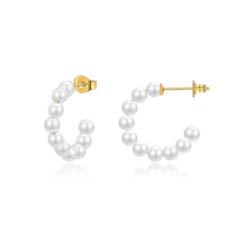 Perlen Creolen Kleine Perle Creolen Ohrringe Creolen mit Perlen Perlenohrringe Ohrhänger Runde Perle öhringen Schmuck Geschenke für Frauen Damen Mädchen 15mm von Candyfancy