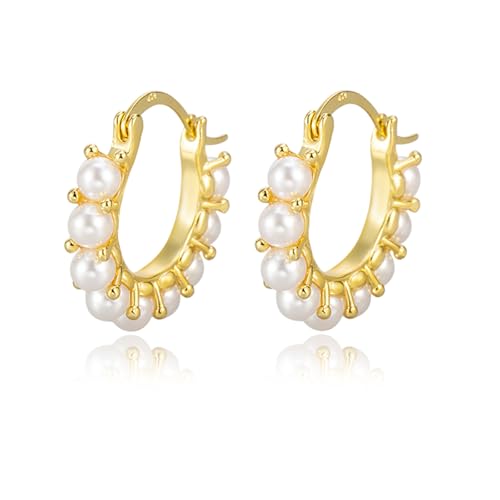 Perlen Creolen Silber Creolen mit Perlen Ohrringe für Damen Perlenohrringe Vergoldet 12MM von Candyfancy