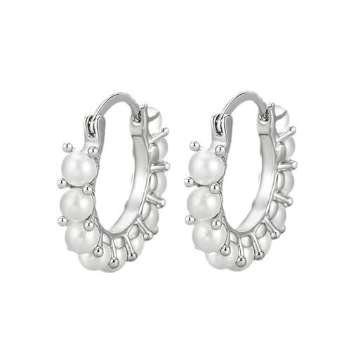 Perlen Creolen Silber Creolen mit Perlen Ohrringe für Damen Perlenohrringe von Candyfancy