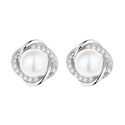 Perlenohrringe 925 Silber Perlenohrstecker Echte Süßwasserperlen Ohrringe mit Zirkonia Süßwasser-Zuchtperlen Ohrringe Perlen Ohrstecker 6mm von Candyfancy