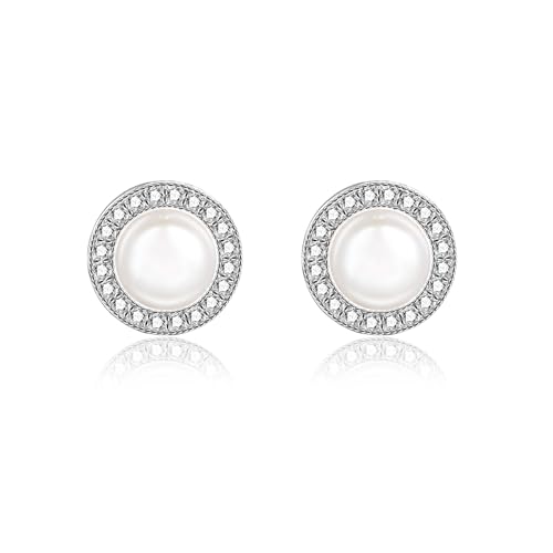 Perlenohrringe 925 Silber Perlenohrstecker Echte Süßwasserperlen Ohrringe mit Zirkonia Süßwasser-Zuchtperlen Ohrringe Perlen Ohrstecker 7mm von Candyfancy