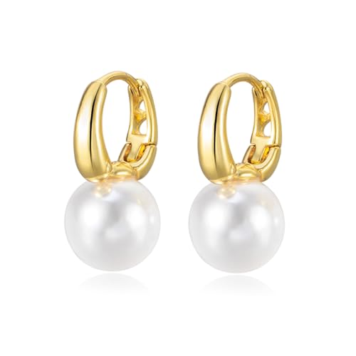 Elegante Perlen Creolen Damen Vergoldet Ohrringe – 10MM Hängende Perlenohrringe, Creolen mit Perlen von Candyfancy