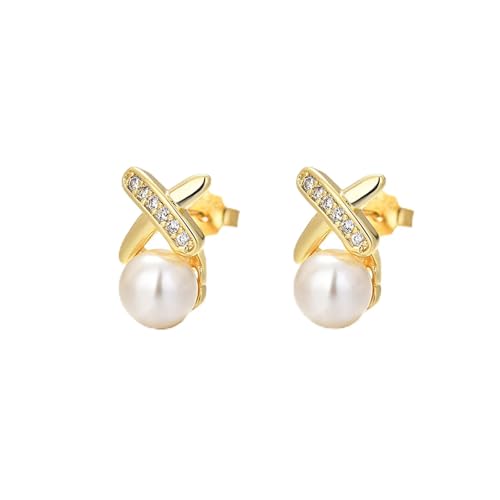 Perlenohrringe Silber Perlenohrstecker für Damen Perlen Ohrringe mit Zirkonia X Vergoldet von Candyfancy