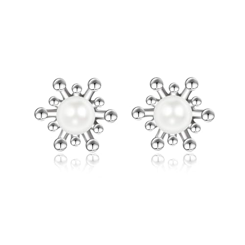 Kleine Perlenohrstecker Silber 925 Perlenohrringe für Damen Muschelperlen Ohrringe mit Zirkonia Perlen Ohrringe Ohrstecker 3mm von Candyfancy