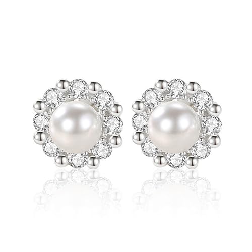 Perlenohrstecker Silber 925 Perlenohrringe für Damen Muschelperlen Ohrringe mit Zirkonia Perlen Ohrringe Ohrstecker 5.2mm von Candyfancy