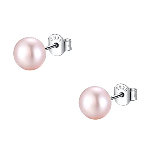 Süßwasser-Zuchtperlen Süßwasserperlen Ohrringe Perlenohrstecker Lila Echt 925 Silber Perlenohrringe Stecker Abgeflacht Damen Mädchen 8-8.5 MM von Candyfancy