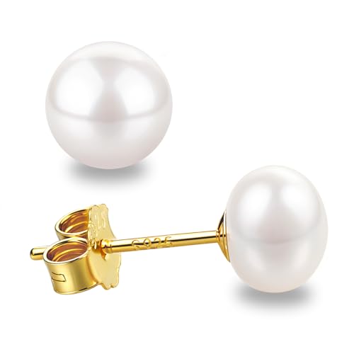 Süßwasserperlen Ohrringe Echt 925 Silber Stecker Perlenohrringe Gold Vergoldet Weiß Damen 6MM Kleine Süßwasser-Zuchtperlen Ohrringe Ohrstecker von Candyfancy