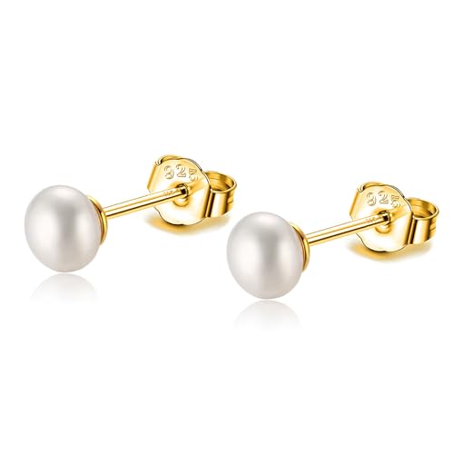 Süßwasserperlen Ohrringe - Winzige 3mm 4mm 5mm Echte Weiß Süßwasser-Zuchtperlen Ohrstecker 925 Sterling Silber Vergoldete Perlenohrringe für Mädchen von Candyfancy