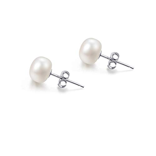 Süßwasserperlen Ohrringe Echt 925 Silber Perlenohrringe Stecker Weiß 6MM Kleine Süßwasser Zuchtperlen Ohrringe Ohrstecker von Candyfancy