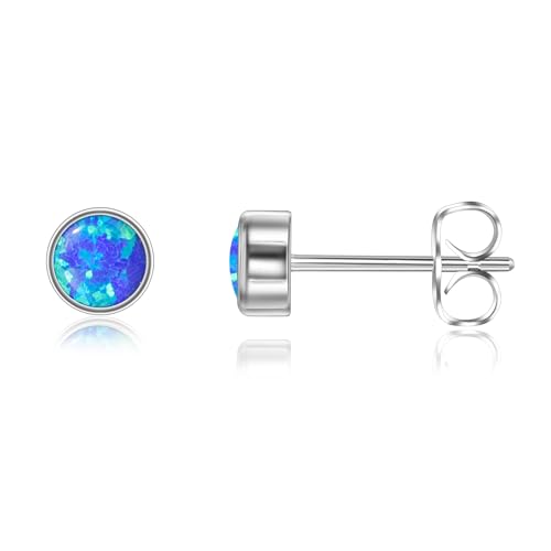 Titan Ohrringe Hypoallergen Damen Herren Mädchen G23 Titan Ohrstecker Kleine Blau Opal Ohrstecker 4mm von Candyfancy