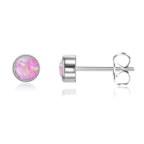 Titan Ohrringe Hypoallergen Damen Herren Mädchen G23 Titan Ohrstecker Kleine Rosa Opal Ohrstecker 4mm von Candyfancy