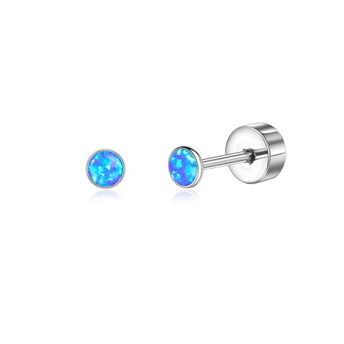 Titan Ohrringe Hypoallergen Damen Herren Mädchen G23 Titan Ohrstecker mit Schraubverschluss Kleine Opal Ohrstecker Blau 4mm von Candyfancy