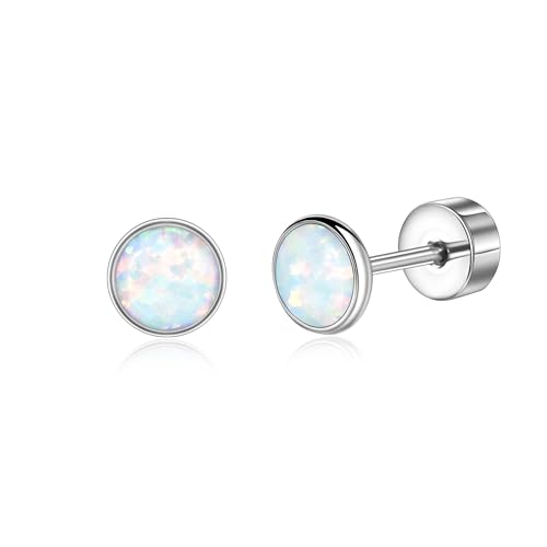 Titan Ohrringe Hypoallergen Damen Herren Mädchen G23 Titan Ohrstecker mit Schraubverschluss Kleine Opal Ohrstecker Weiß 4mm von Candyfancy