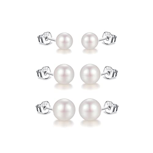 Weiße Perlenohrstecker Echte Perlen 3er Perlenohrringe Set Süßwasserperlen Ohrringe Silber 925 Süßwasser-zuchtperlen Ohrringe Ohrstecker 6mm 8mm 10mm 3 Paar Set von Candyfancy