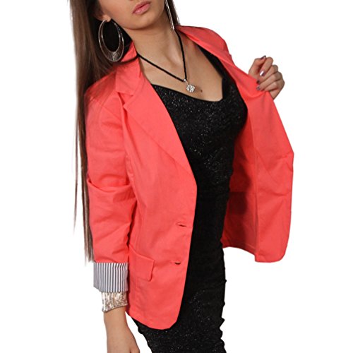 Candygirls B101 Blazer 3/4 Streifen Ärmel Jacke Business Büro Jäckchen Party Freizeit (L/40, Coral) von Candygirls