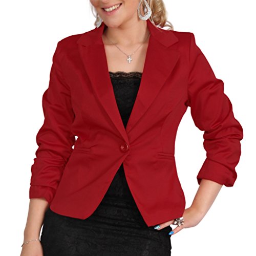 Candygirls 3/4 Geraffte Ärmel Satin Blazer Jacke Business Büro Jäckchen Party Freizeit Neu (XS/34, Rot) von Candygirls