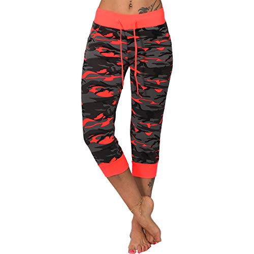 Candygirls 3/4 Leichte Jogging Capri Hose Camouflage Sport Fitness Neon Army Tarnfleck P7101 (Coral, M = EU XS/34) von Candygirls