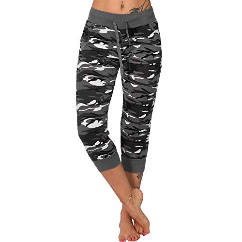 Candygirls 3/4 Leichte Jogging Capri Hose Camouflage Sport Fitness Neon Army Tarnfleck P7101 (Grau, L = EU S/36) von Candygirls