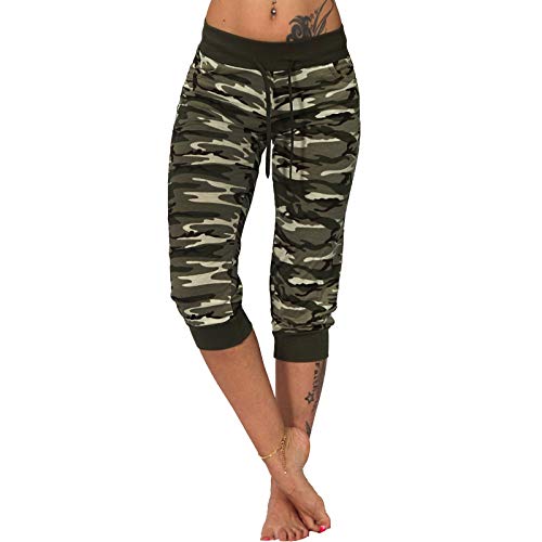 Candygirls 3/4 Leichte Jogging Capri Hose Camouflage Sport Fitness Neon Army Tarnfleck P7101 (Oliv, L = EU S/36) von Candygirls