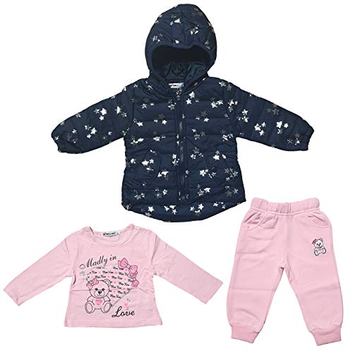 Candygirls 3-er Set Thermo Mädchen Jogginganzug Kinder Sportanzug Jacke Freitzeitanzug Baby G50 (Blau, 110) von Candygirls