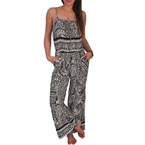 Candygirls Aztec Overall Spaghettiträger Jumpsuit Einteiler Stretch Hosen Anzug ETNO 1620 (S, Schwarz Weiss) von Candygirls