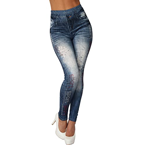 Candygirls Damen High Waist Leggins Sport Strass Steine Hose Jeans Look Leggings Jeggings Optik 248 (as3, Numeric, Numeric_36, Numeric_38, Regular, Regular, Blau, S/M) von Candygirls