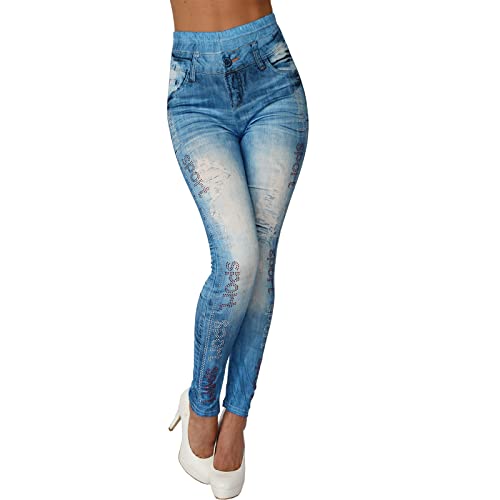 Candygirls Damen High Waist Leggins Sport Strass Steine Hose Jeans Look Leggings Jeggings Optik 248 (as3, Numeric, Numeric_36, Numeric_38, Regular, Regular, Hellblau, S/M) von Candygirls